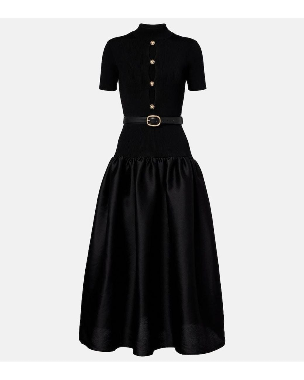 Self-Portrait Black Belted Keyhole Cutout Taffeta Midi Dress