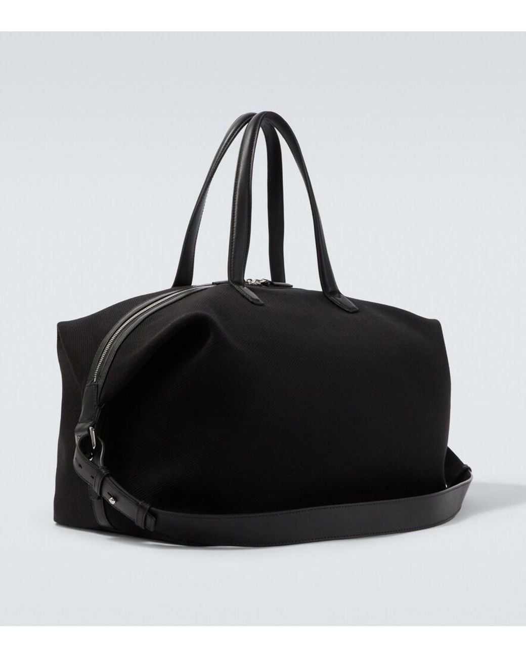 Brioni Black Leather-Trimmed Canvas Duffel Bag for men