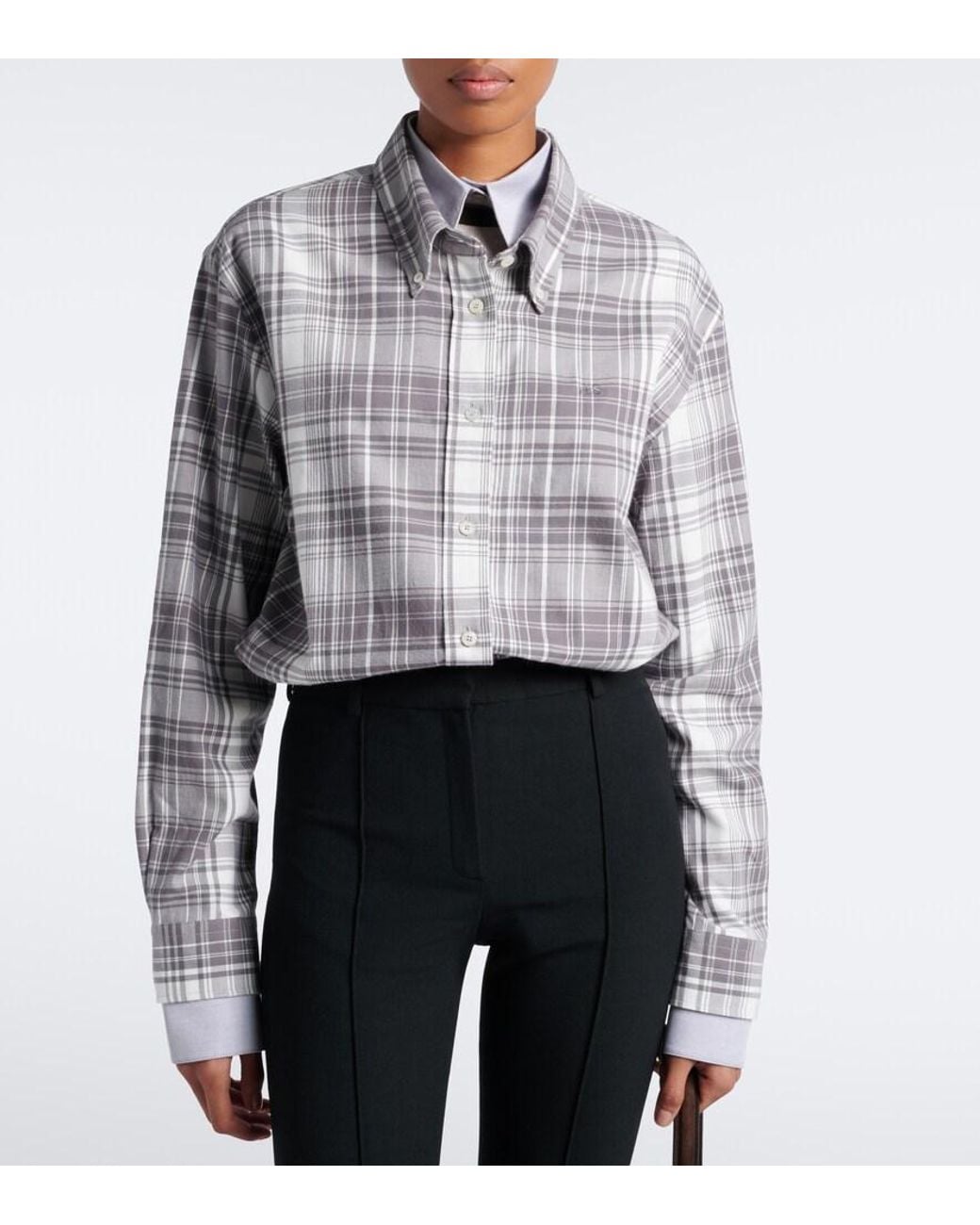 Acne Gray Checked Layered Cotton Flannel Shirt
