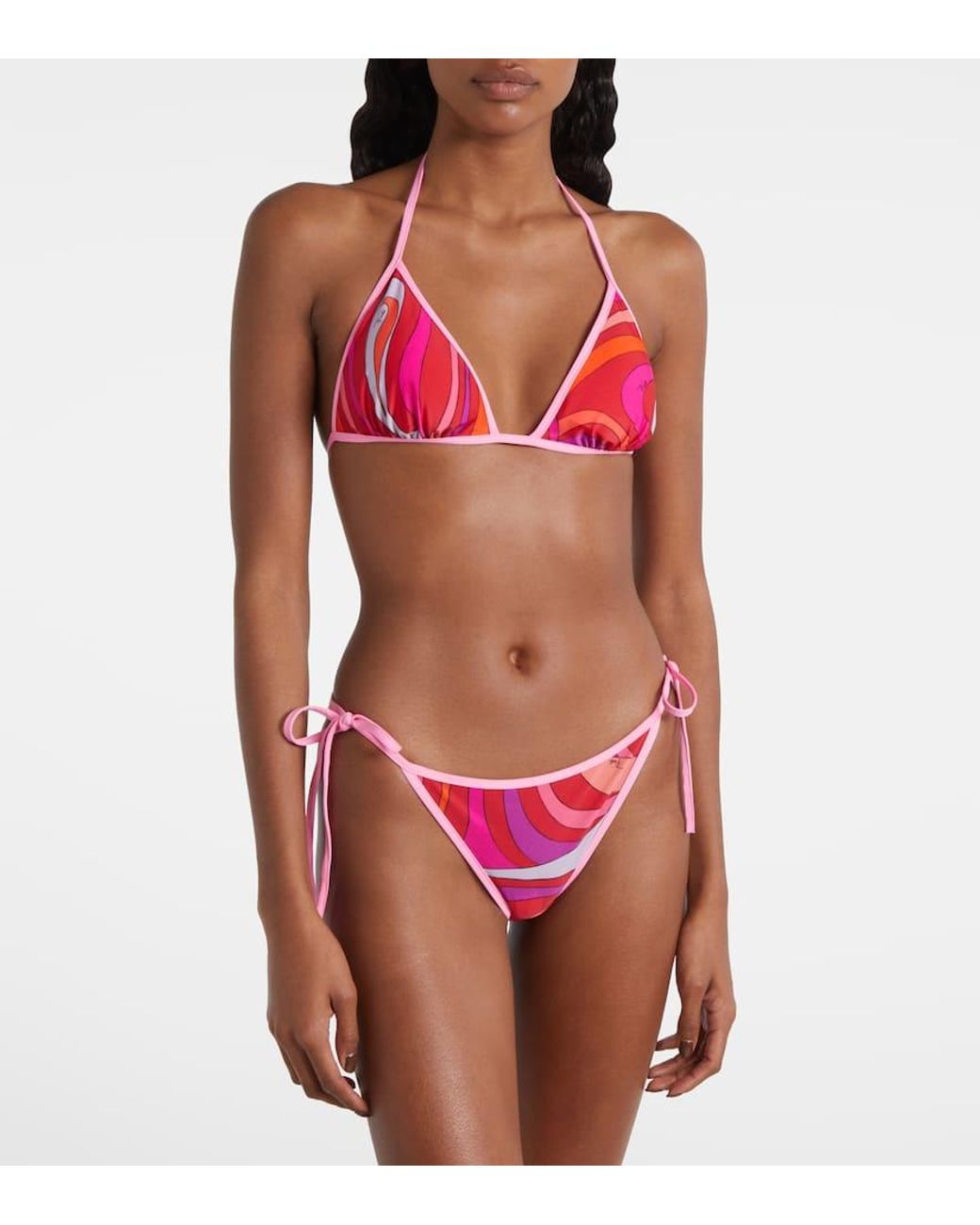 Emilio Pucci Marmo Bikini Top in Red | Lyst