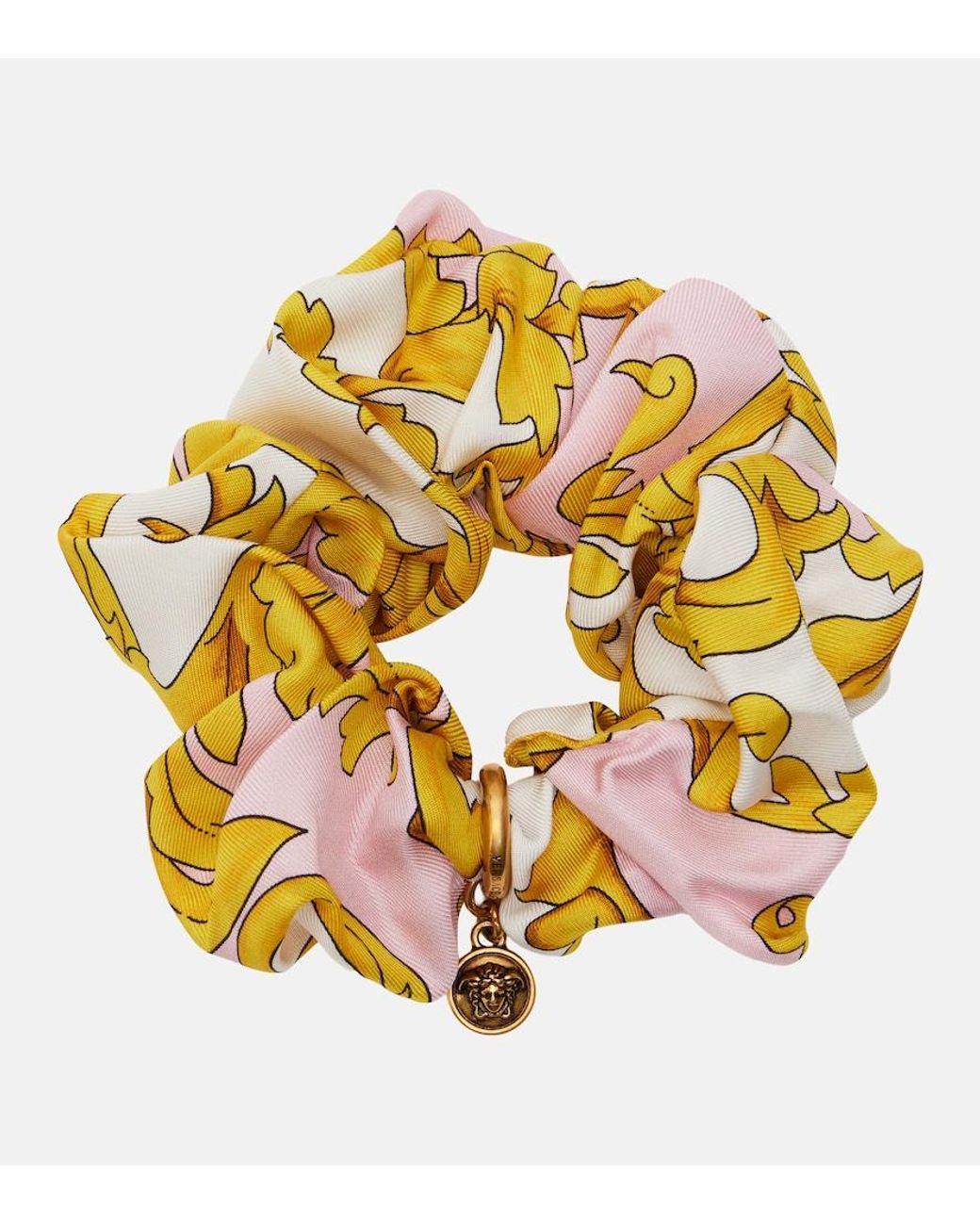 Versace Metallic Medusa Printed Silk Scrunchie