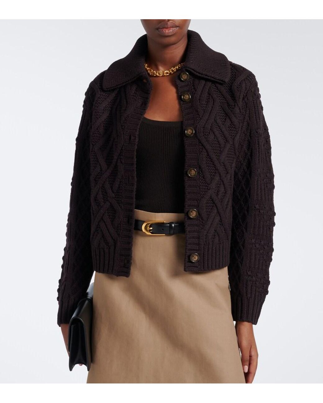 Emilia Wickstead Black Brinkley Cable-Knit Wool Cardigan