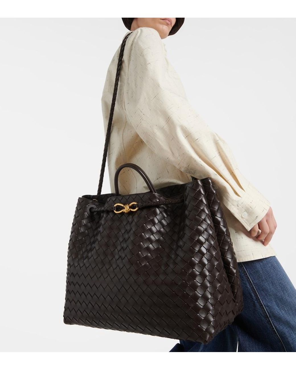 Bottega Veneta Black Andiamo Large Intrecciato Leather Tote