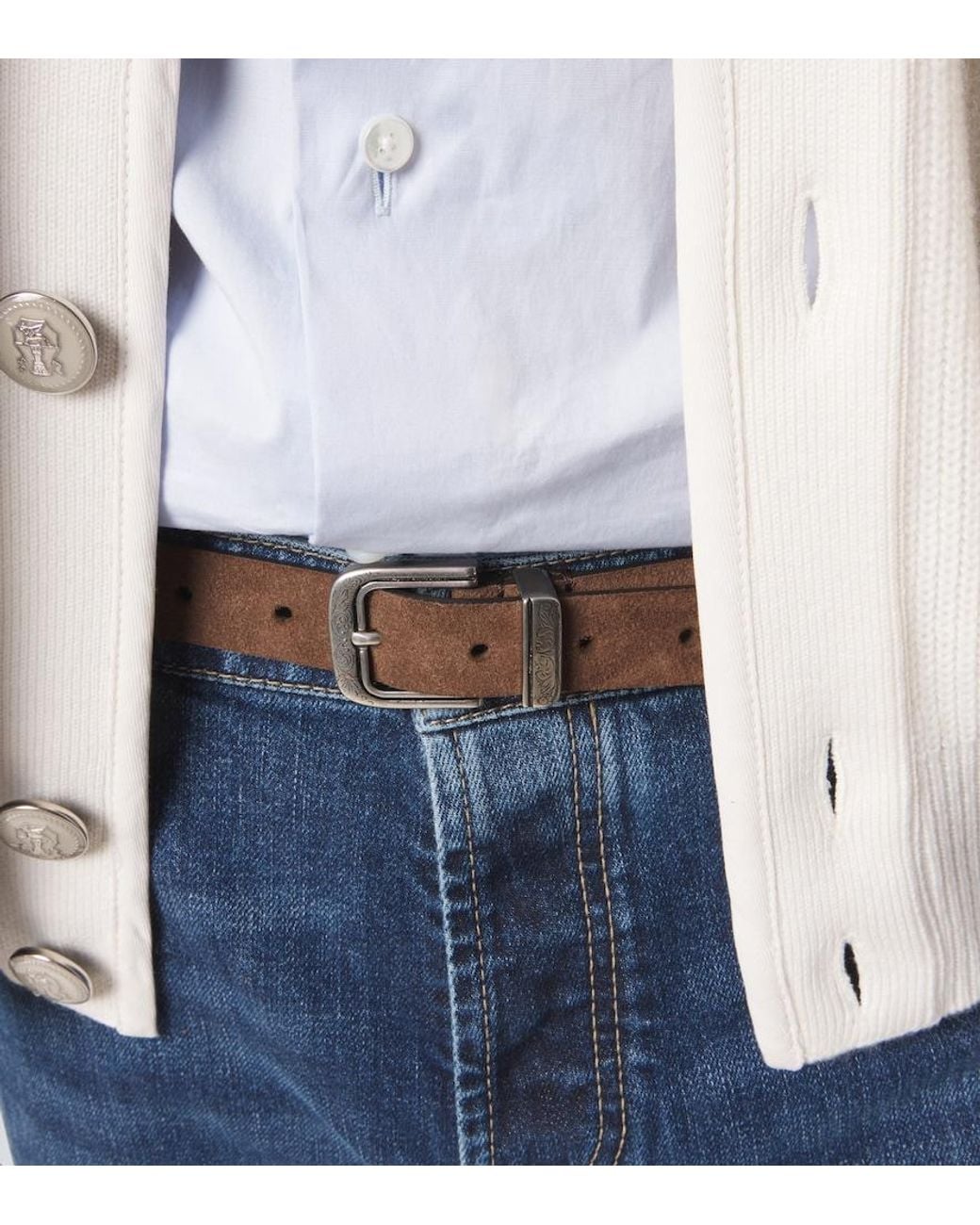 Brunello Cucinelli Brown Suede Belt for men