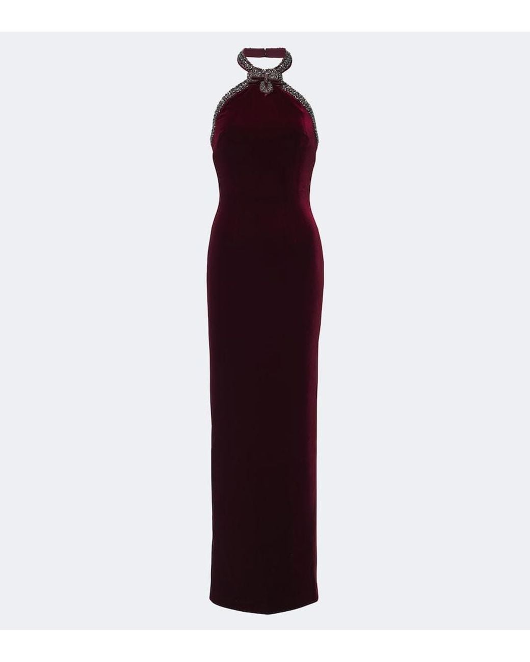 Self-Portrait Purple Embellished Halterneck Velvet Gown
