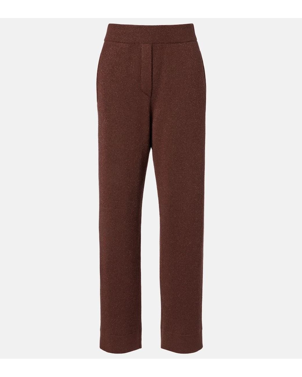 Brunello Cucinelli Brown Cashmere-Blend Straight Pants