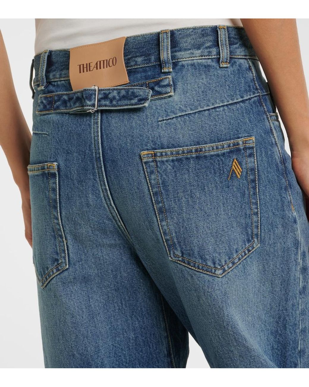 The Attico Blue Mid-Rise Barrel-Leg Jeans