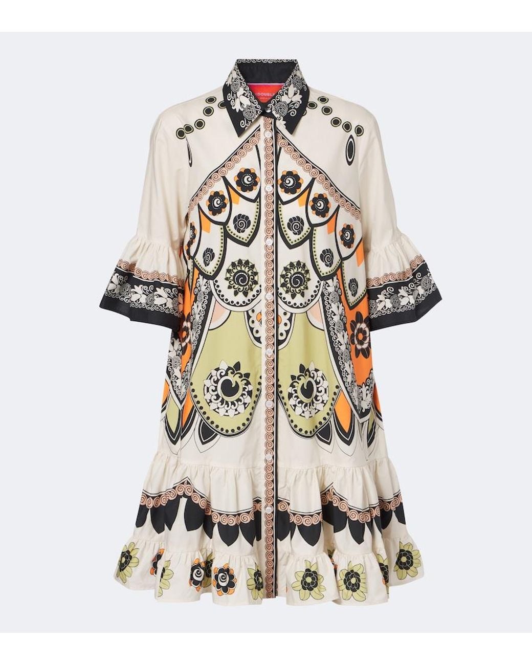 LaDoubleJ White Printed Tiered Cotton Poplin Minidress