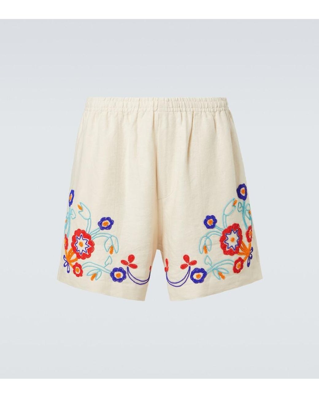 Bode White Garden Party Beaded Linen Bermuda Shorts for men
