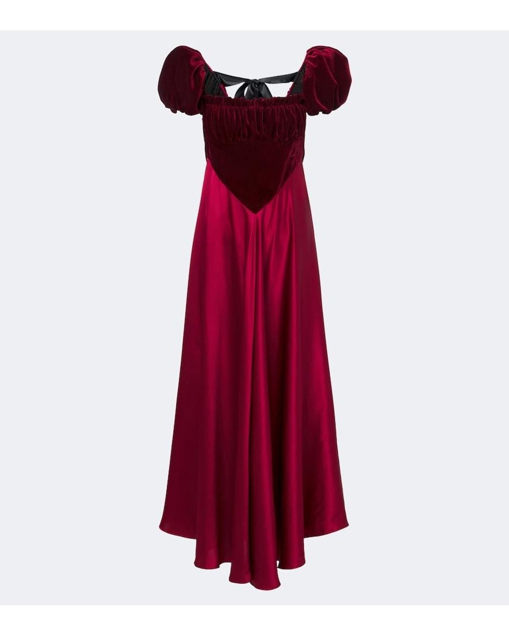 Rodarte Red Silk Satin And Velvet Midi Dress