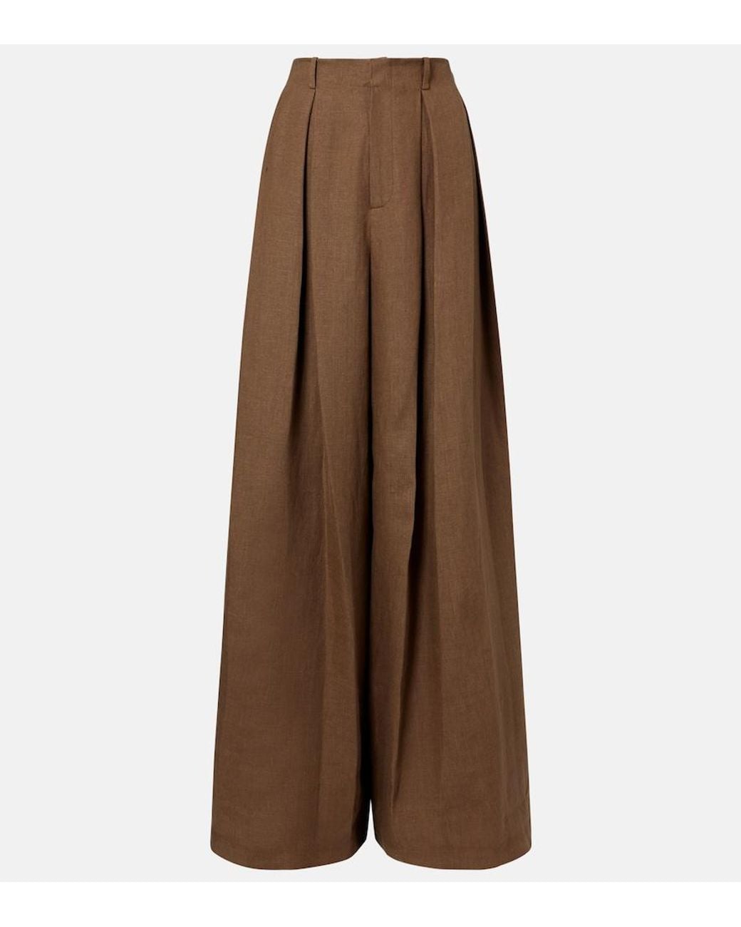 Ralph Lauren Brown Greer Linen, Cashmere, And Silk Wide-Leg Pants