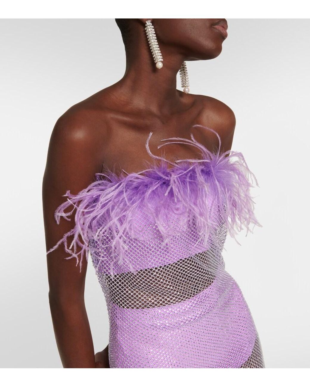 GIUSEPPE DI MORABITO Purple Feather-Trimmed Embellished Midi Dress