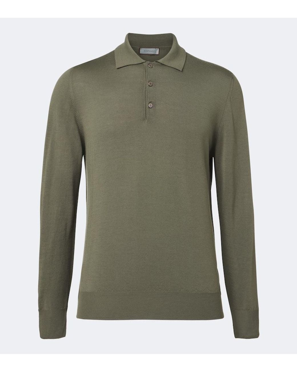 Canali Green Virgin Wool Polo Sweater for men