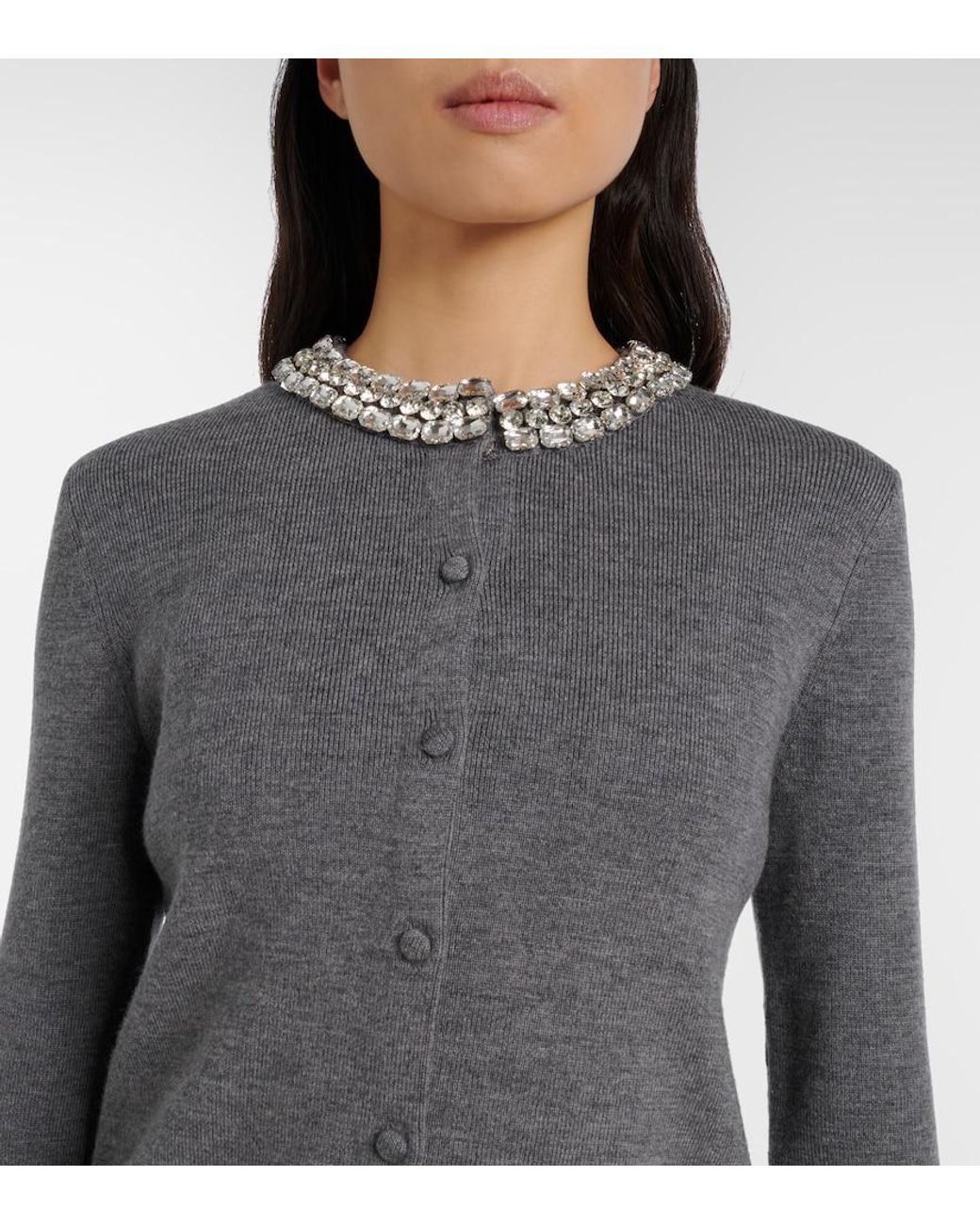 Veronica Beard Gray Daro Embellished Wool Cardigan