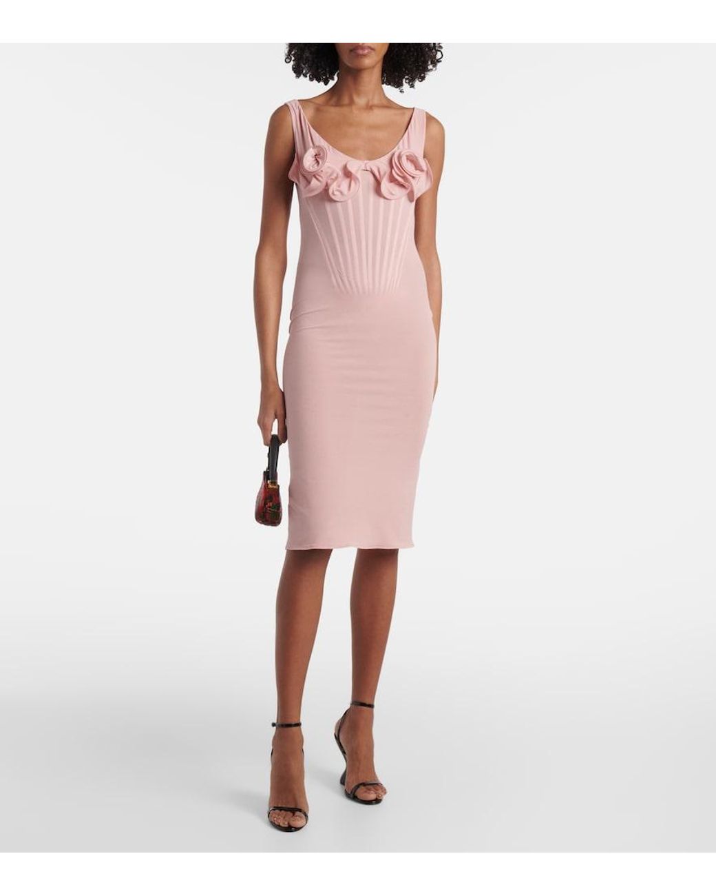 Magda Butrym Pink Floral-Applique Silk-Blend Bustier Dress
