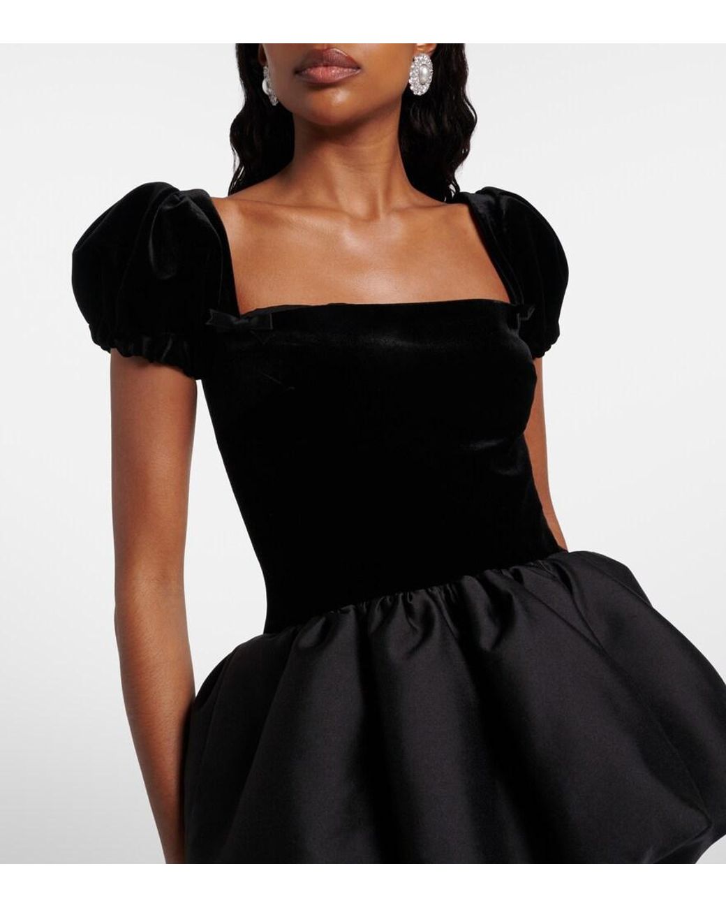 Self-Portrait Black Peplum Velvet And Taffeta Midi Dress
