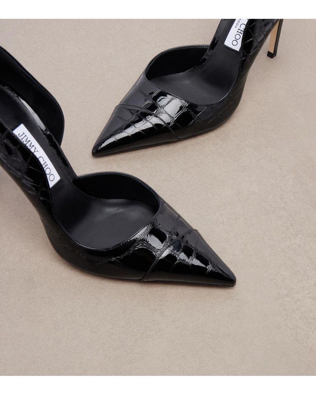 Jimmy Choo Black Brigitte Croc-Effect Patent Leather Pumps