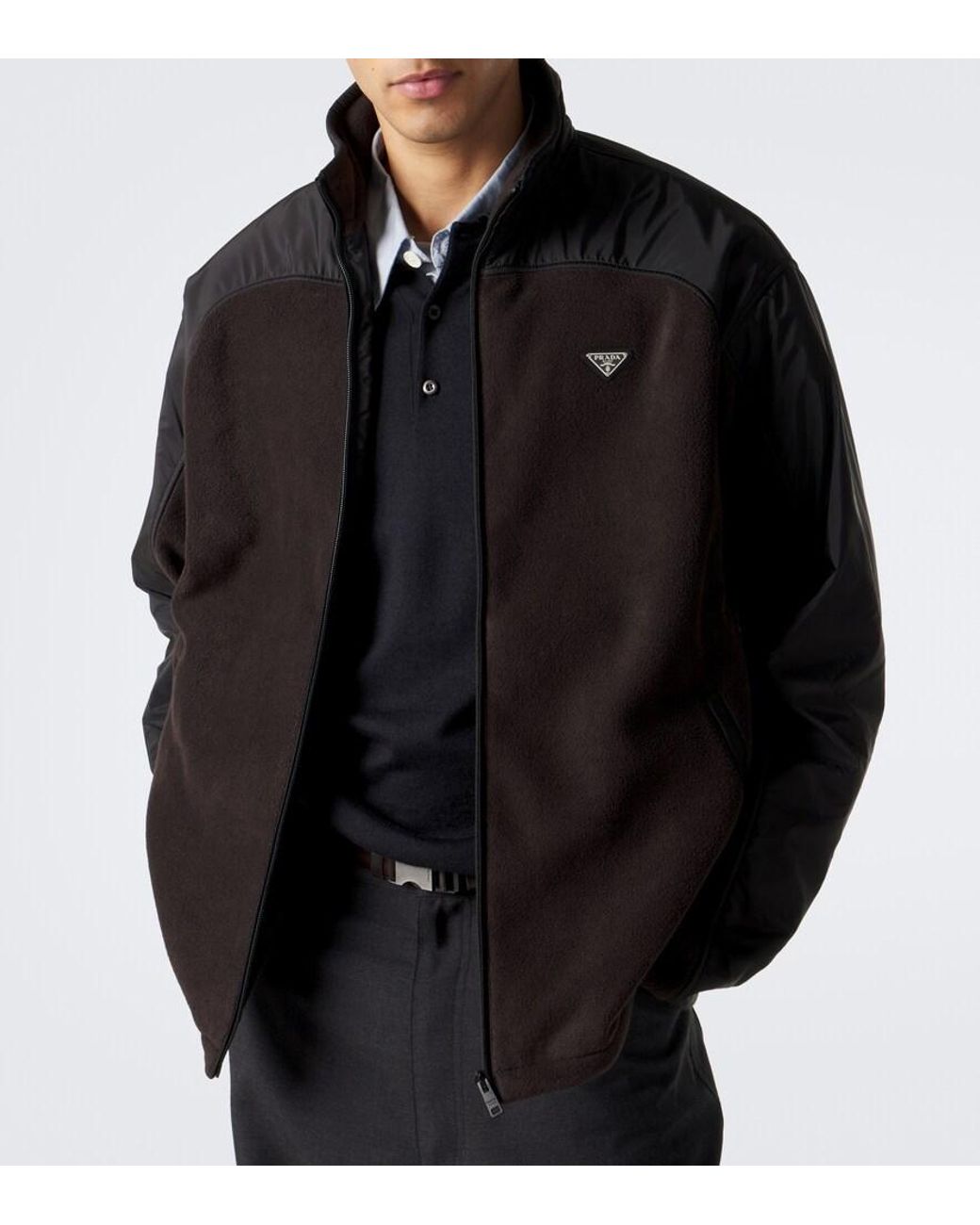 Prada Black Re-Nylon And Fleece Track Jacket for men