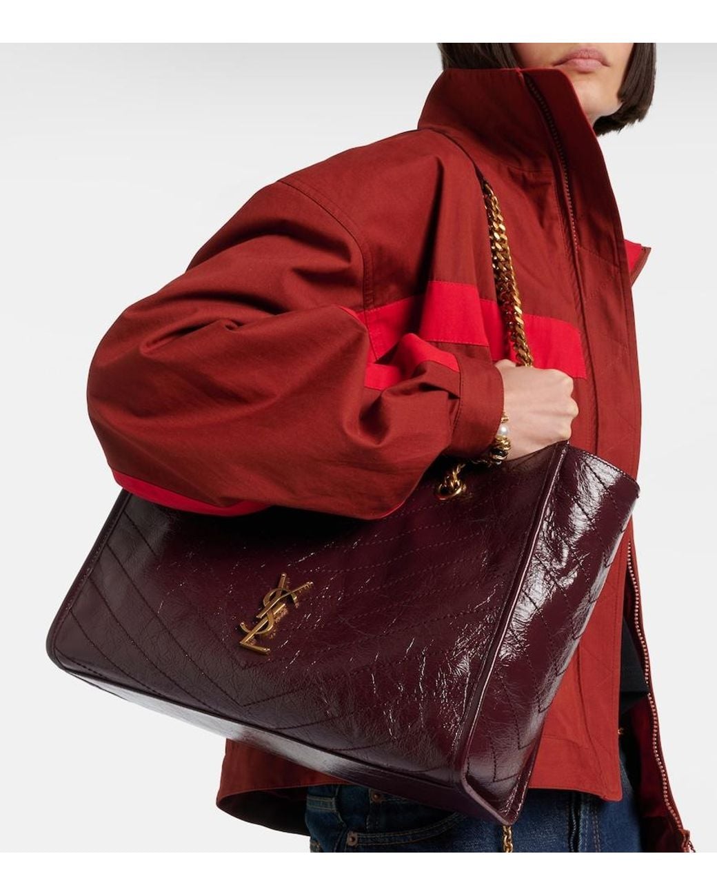 Saint Laurent Red Niki Large Leather Shopper