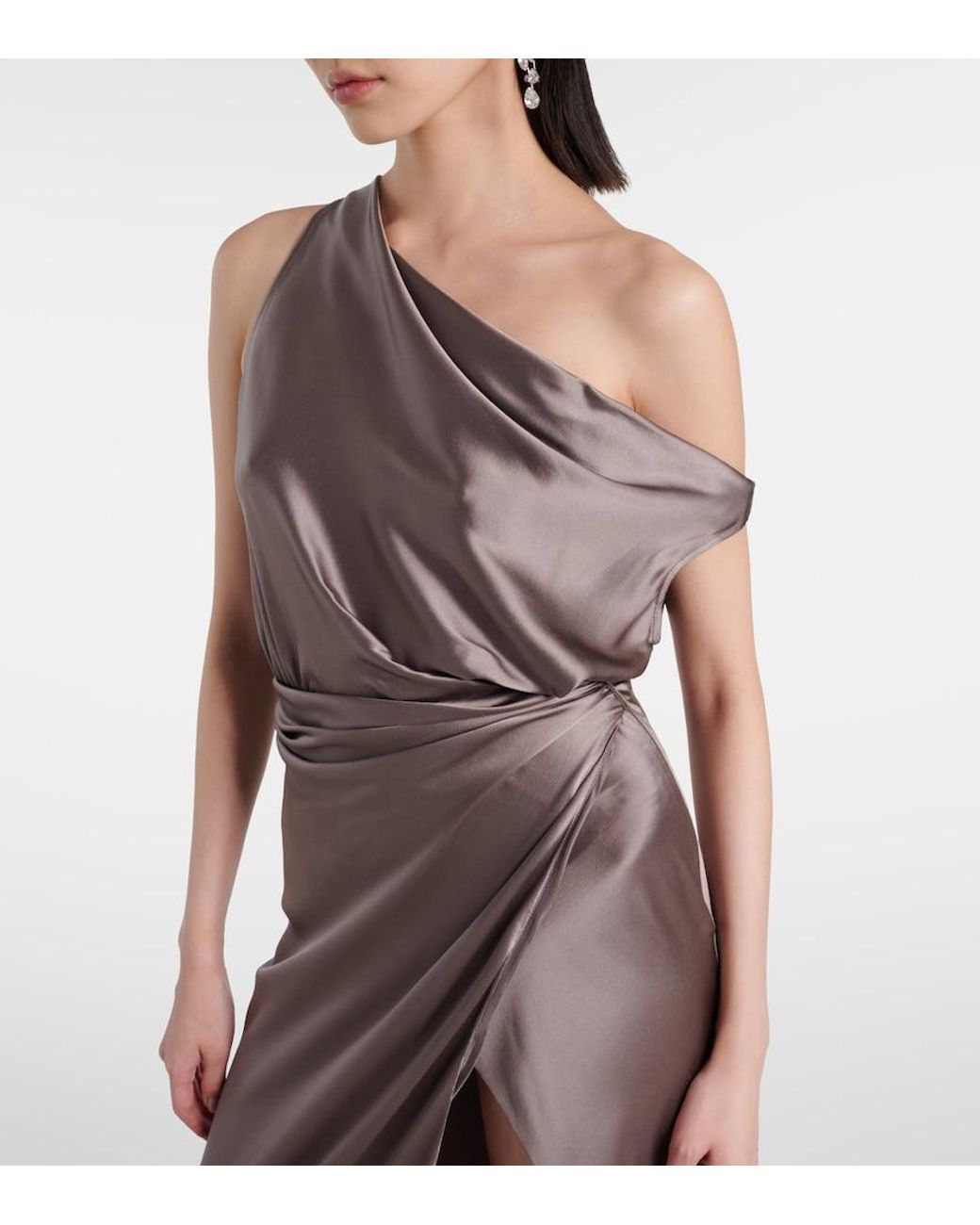 The Sei Brown Draped One-Shoulder Silk Satin Gown