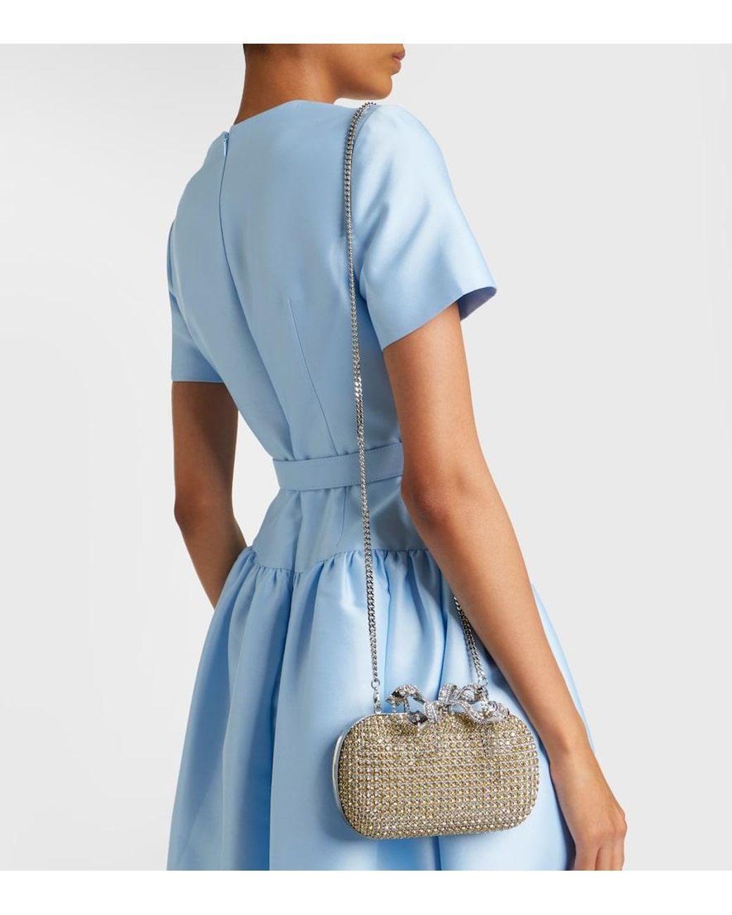 Self-Portrait Metallic Crystal-Embellished Box Clutch
