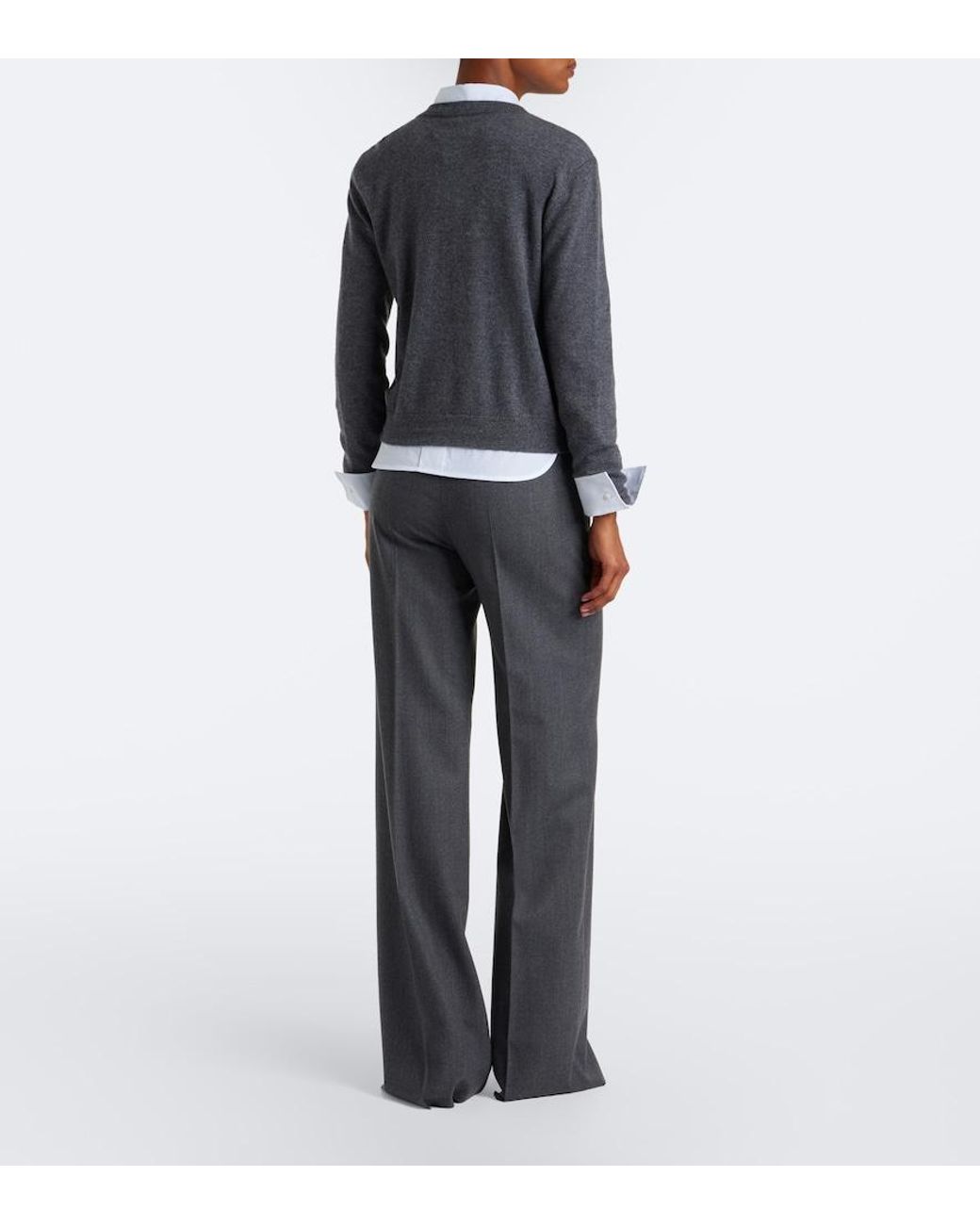 Max Mara Gray Wool-Blend Wide-Leg Pants