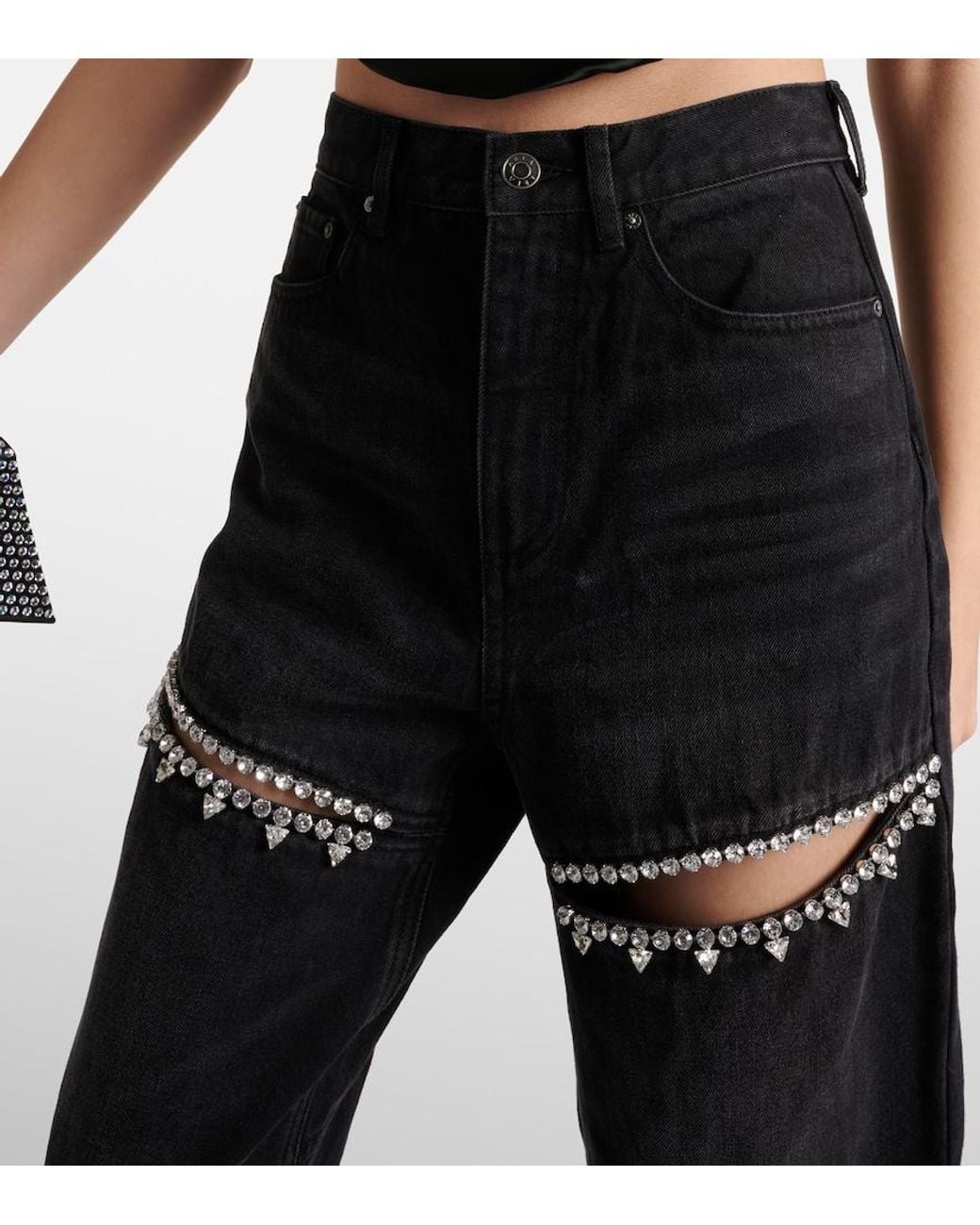 Area Black Crystal-embellished Cutout High-rise Straight-leg Jeans