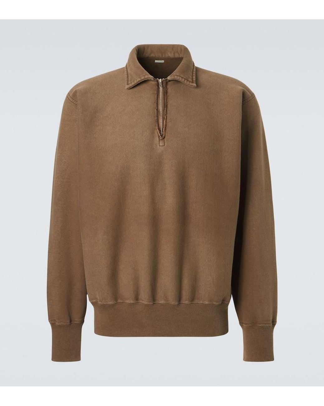 A.PRESSE Brown Cotton Fleece Half-Zip Sweatshirt for men