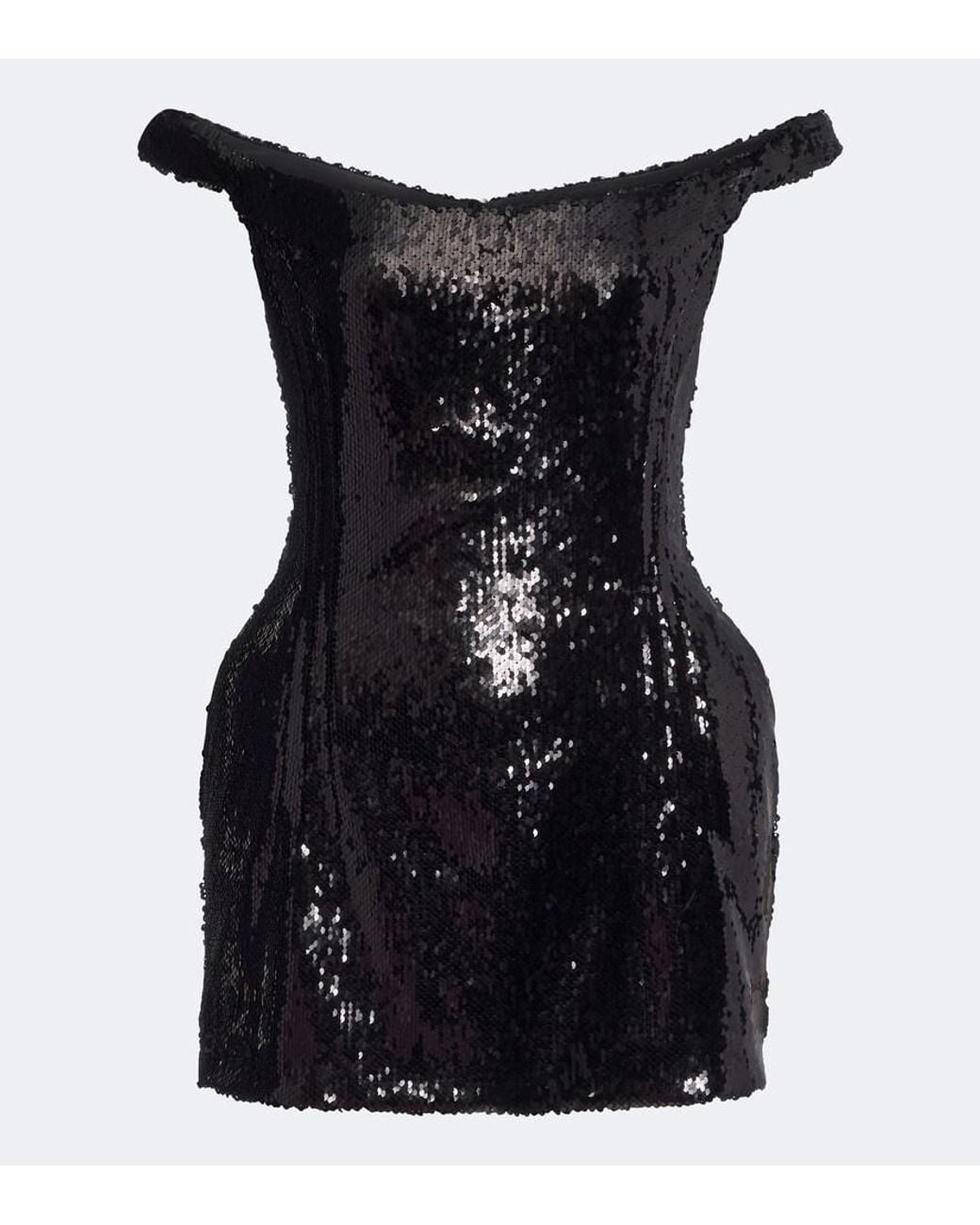 Magda Butrym Black Sequined Off-Shoulder Minidress