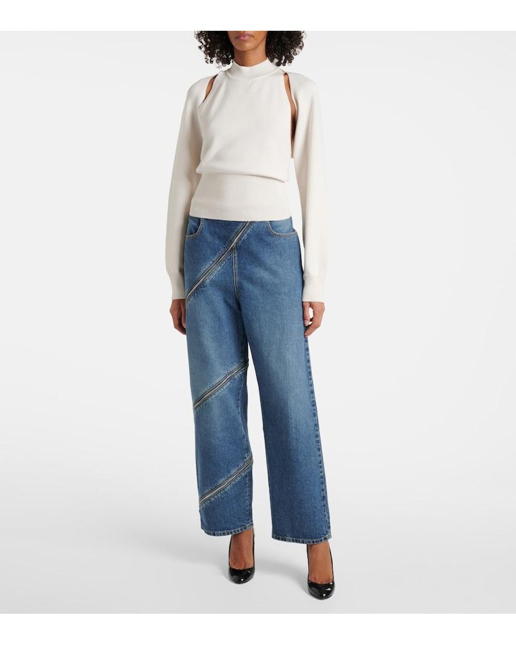 Alaïa Blue Zip-Up Wide-Leg Jeans