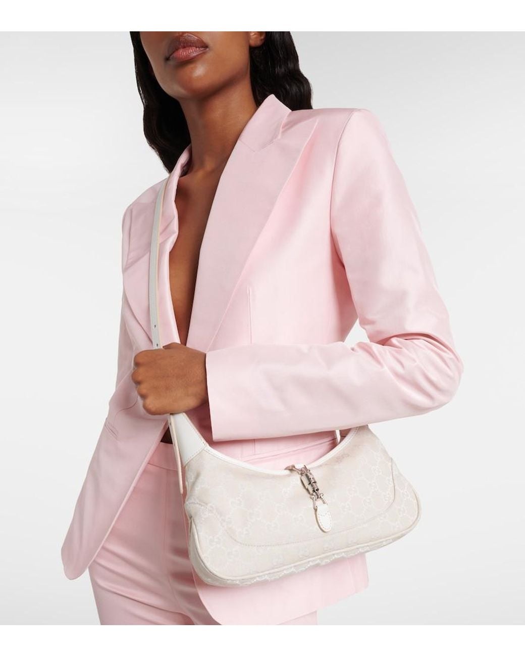 Gucci White Jackie Slim Medium Gg Canvas Shoulder Bag