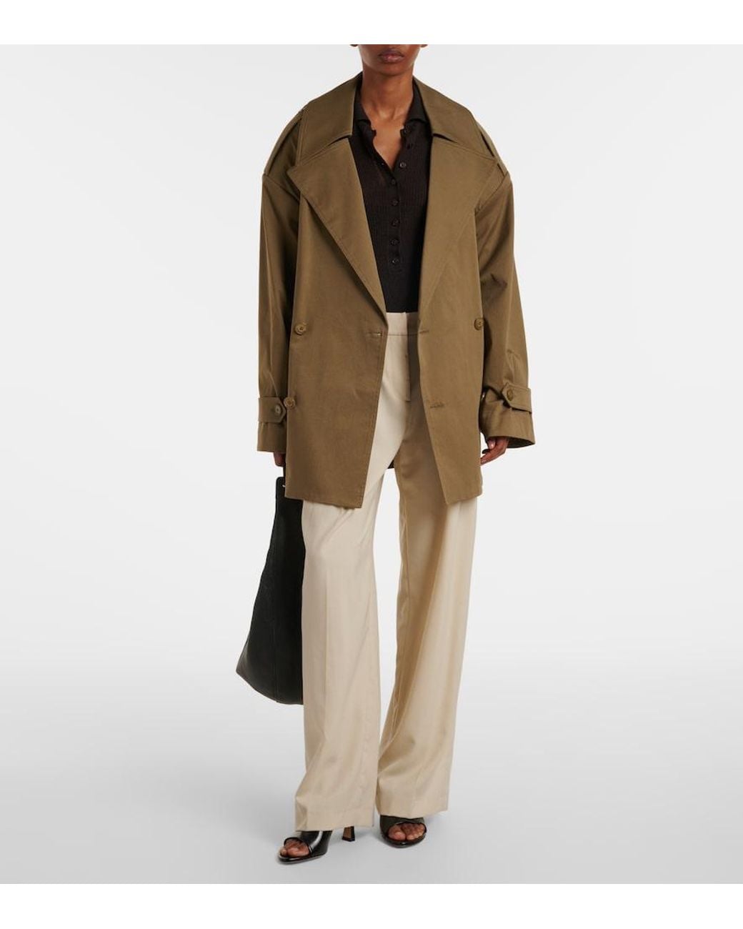 Frankie Shop Green Zurich Oversized Cotton Cropped Trench Coat