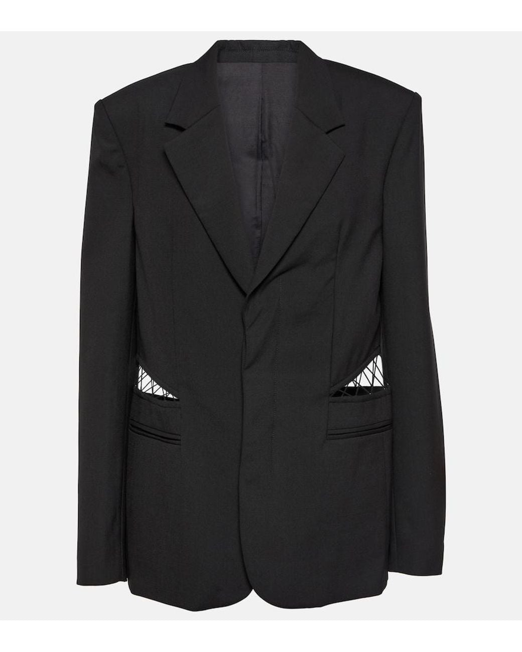 Dion Lee Black Lace-Trimmed Cutout Wool Blazer