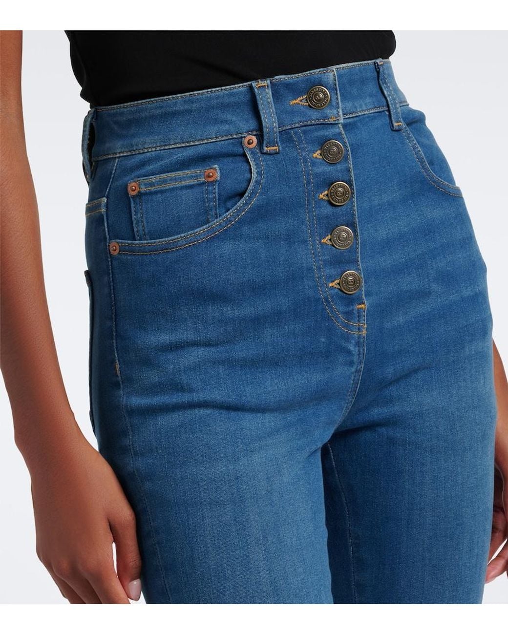 Valentino Garavani Blue Lace-Trimmed Skinny Jeans