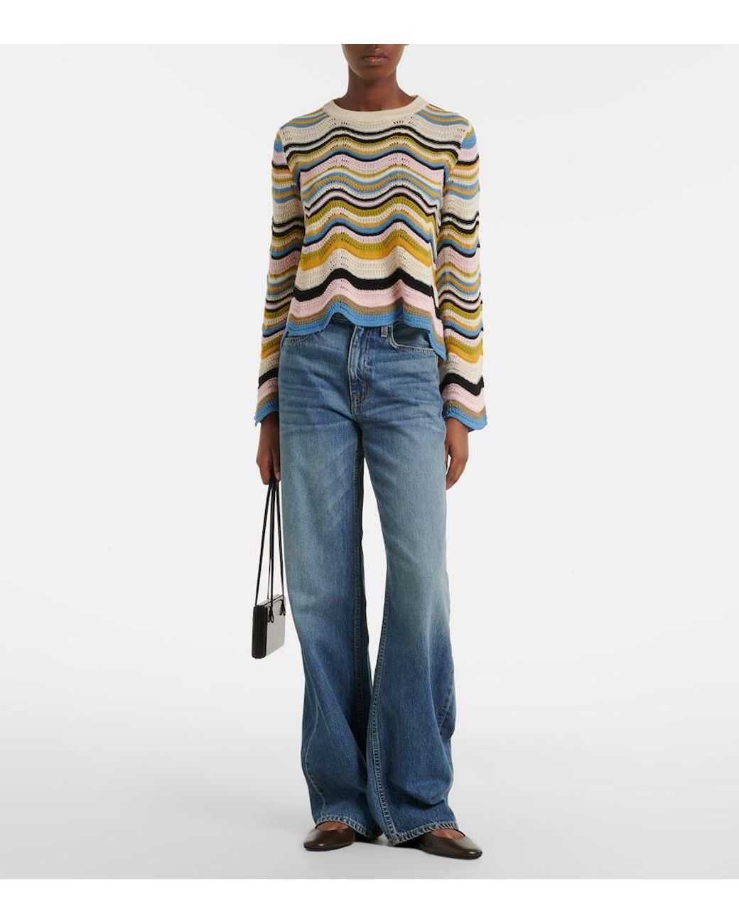 LaDoubleJ Metallic Chevron Crochet Cotton Sweater