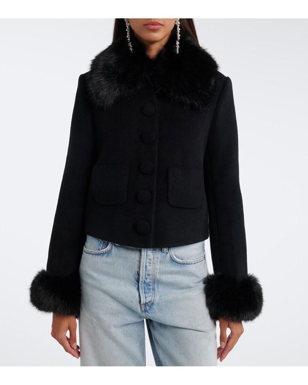 Self-Portrait Black Wool-Blend Jacket