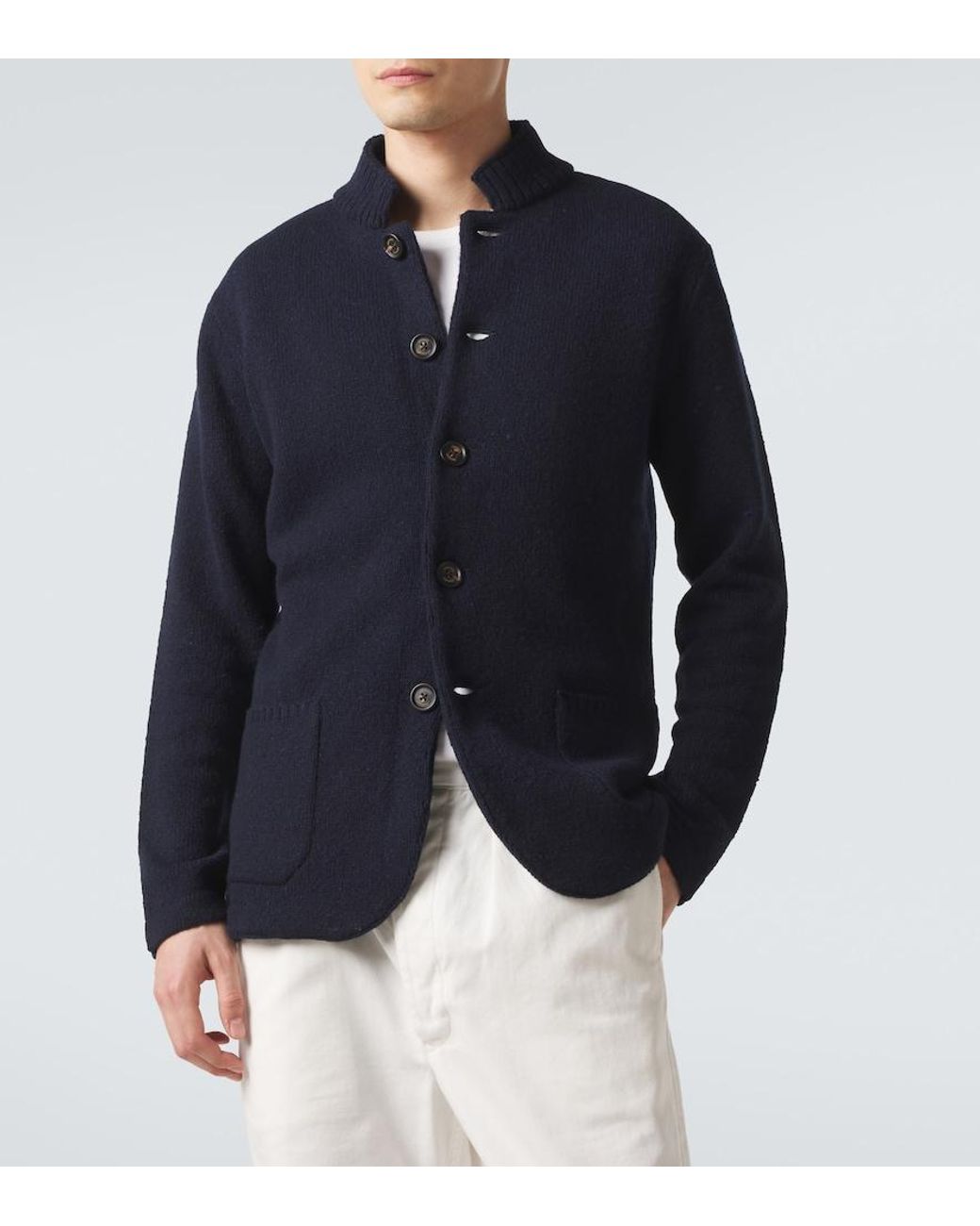 Eleventy Blue Wool And Cashmere-Blend Cardigan for men