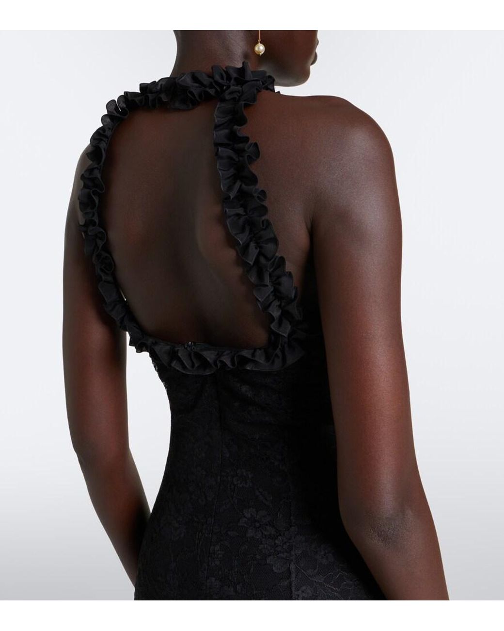 Alessandra Rich Black Bow-Detail Ruffled Lace Cocktail Dress