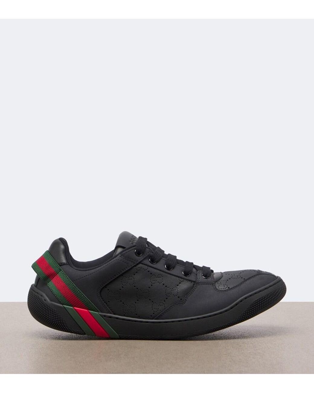 Gucci Black Screener Web Stripe Leather Sneakers