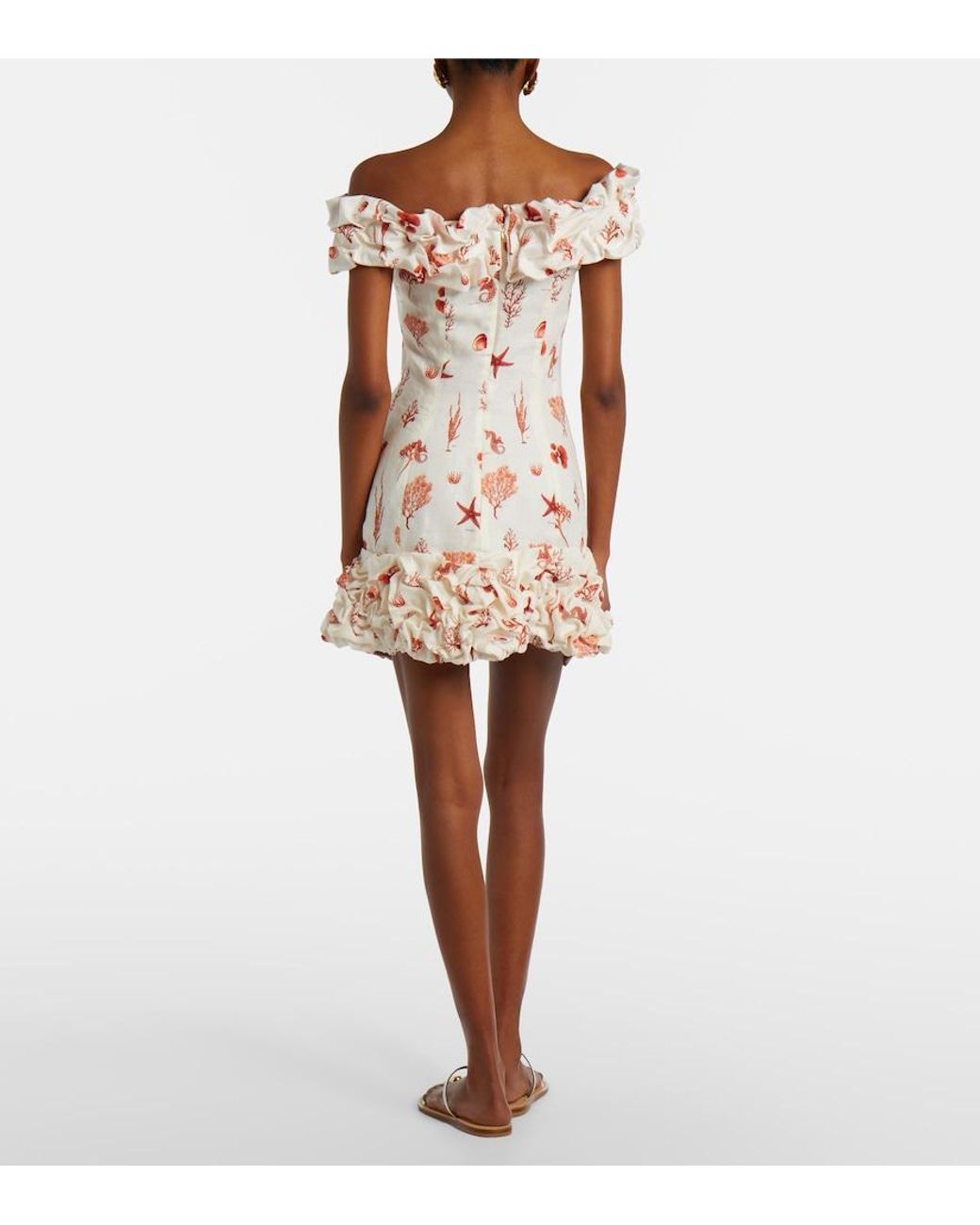 Agua Bendita Pink Jardin Printed Off-Shoulder Linen Minidress