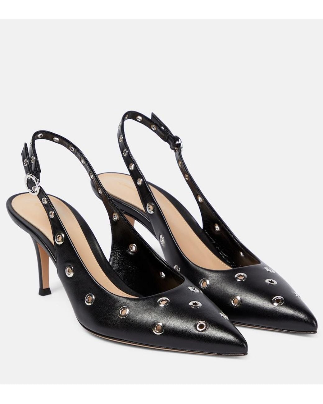 Gianvito Rossi Black Lydia Studded Leather Slingback Pumps