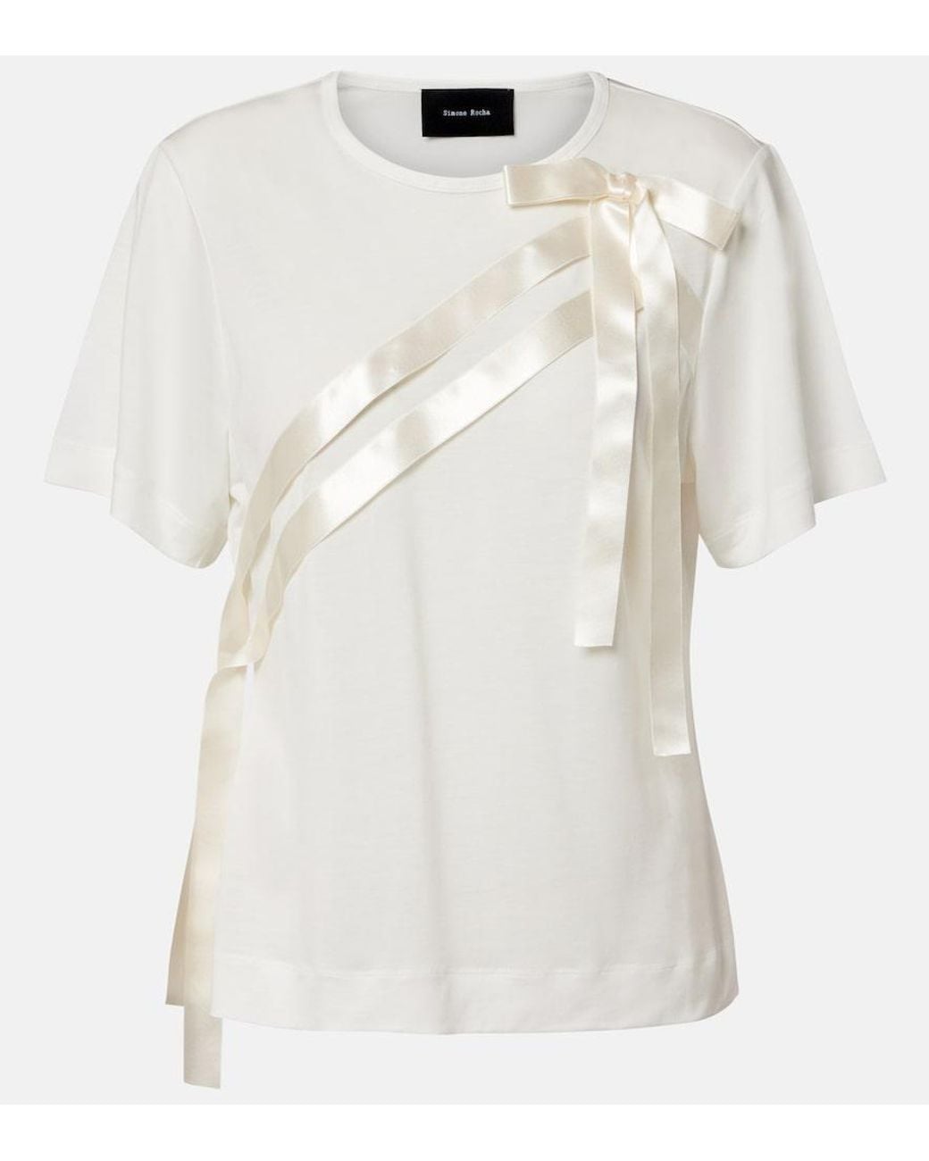 Simone Rocha White Bow-Detail Jersey T-Shirt