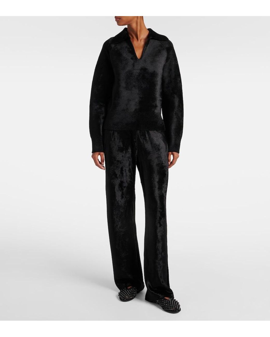 Alaïa Black Wool-Blend Polo Sweater