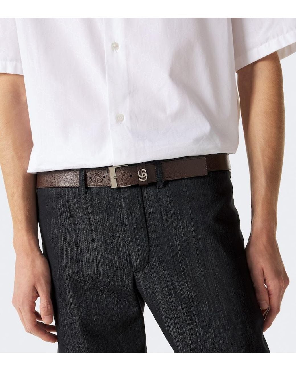 Gucci Brown Double G Leather Belt for men