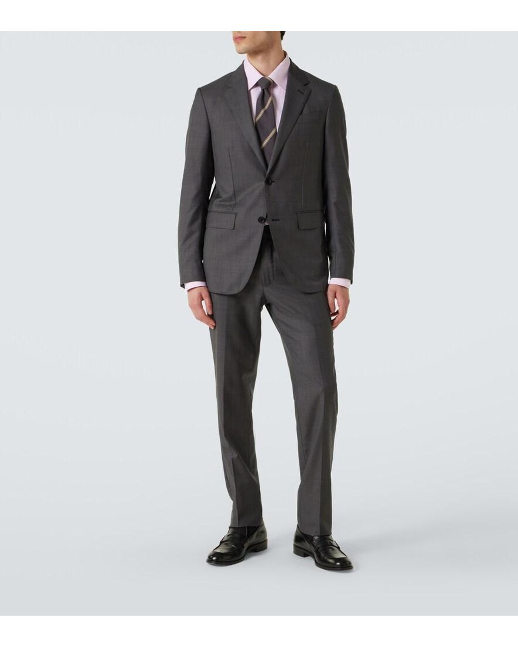 Zegna Gray Single-breasted Virgin Wool Suit for men