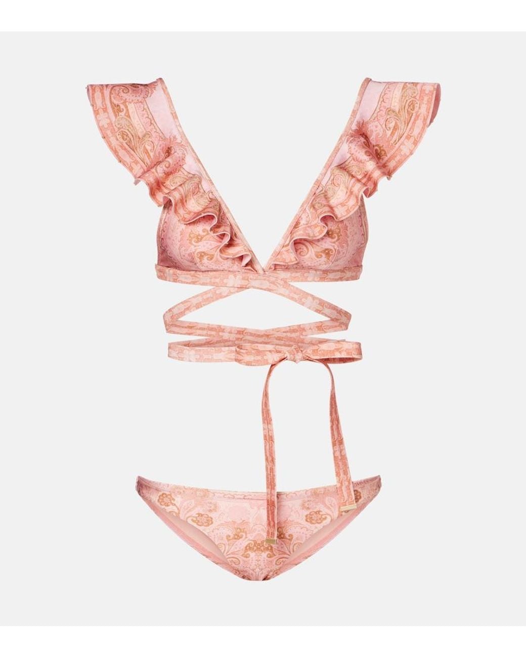 Zimmermann Pink Como Printed Ruffled Bikini