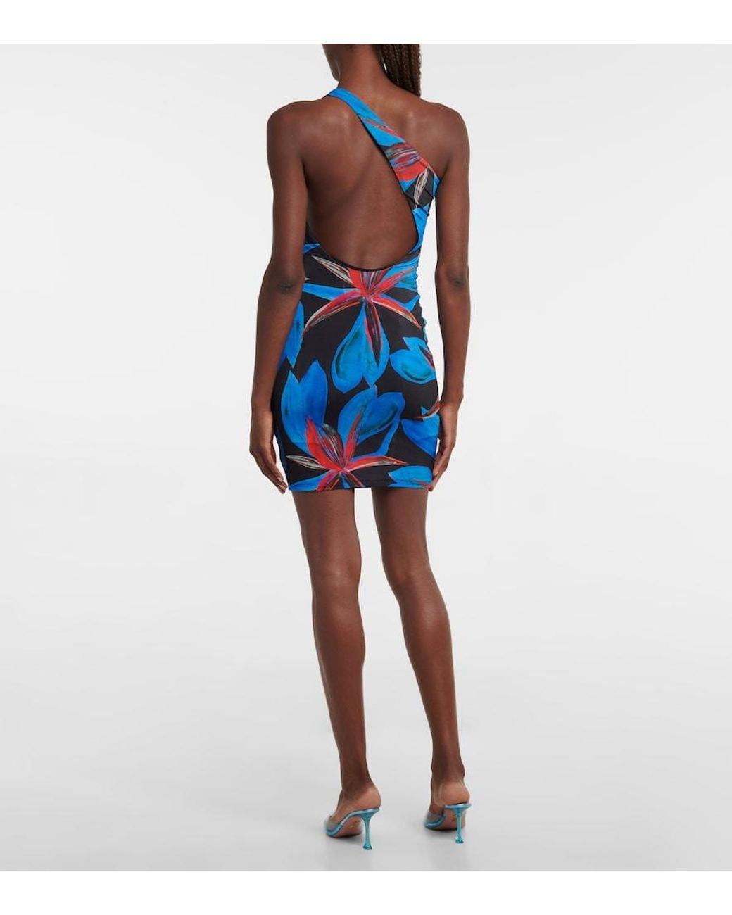 Louisa Ballou Blue Plunge One-shoulder Minidress