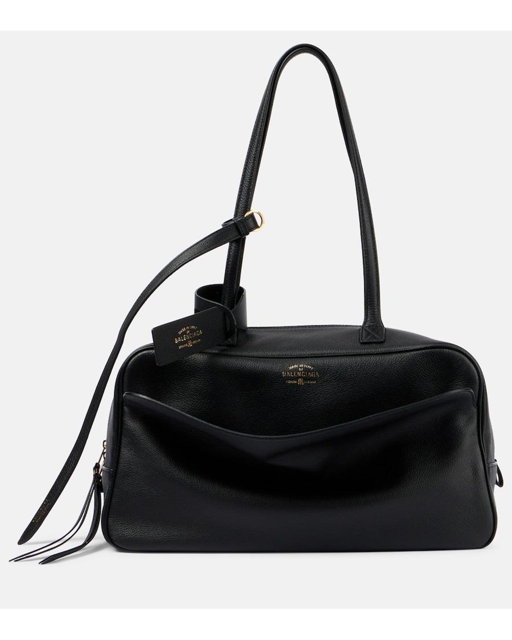 Balenciaga Black Carrie Medium Leather Bowling Bag