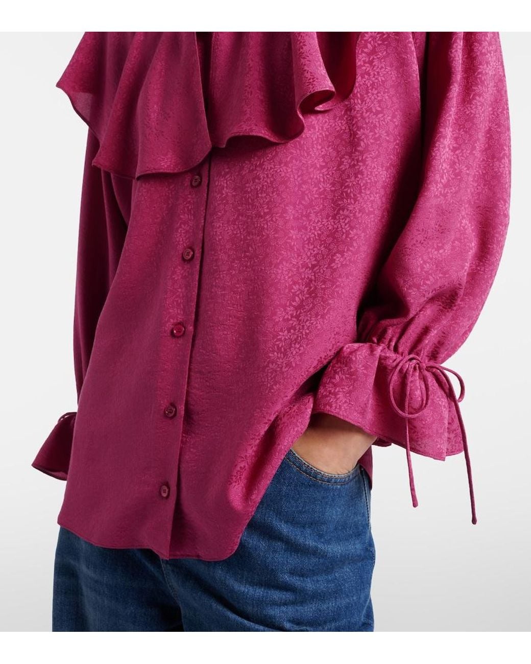 Chloé Pink Ruffled Silk Jacquard Blouse