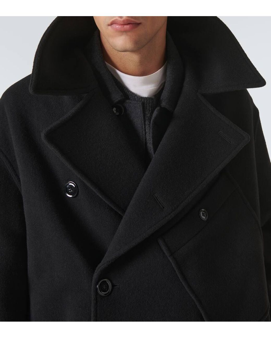 Lemaire Dispatch Wool Peacoat in Black for Men | Lyst